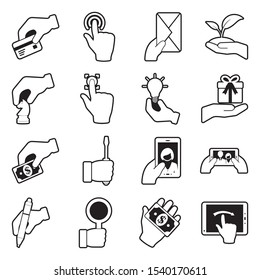 Hand Icons. Set 5. Line With Fill Design. Vector Illustration.