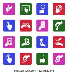 Hand Icons. Set 5. White Flat Design In Square. Vector Illustration.