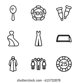 Hand icons set. set of 9 hand outline icons such as mirror, cream tube, 25 casino chip, 100 casino chip, overcoat, jumpsuit, hacksaw, pipette