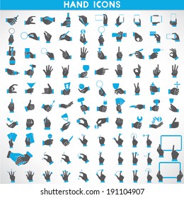 hand icons set, black and blue color theme