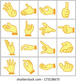 hand icons set, cartoon style, orange color theme