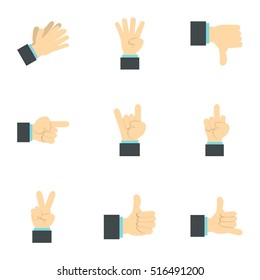 Hand icons set. Flat illustration of 9 hand vector icons for web
