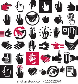 Hand icons set. Handshake. Black vector symbols collection.