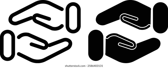 Hand  icons set. Handshake, Clapping hands. Thumb up finger. Donation hand gestures. Quality line set. Vector

