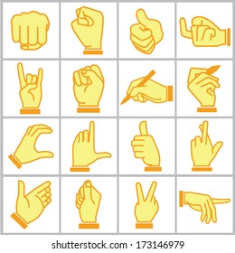 hand icons set, orange color theme