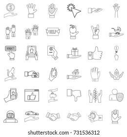 Hand icons set. Outline style of 36 hand vector icons for web isolated on white background