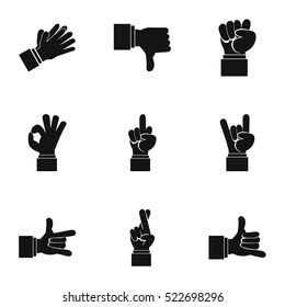 Hand icons set. Simple illustration of 9 hand vector icons for web