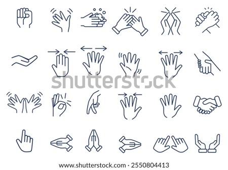 Hand icons set. Stroke outline style. Vector. Isolate on white background.