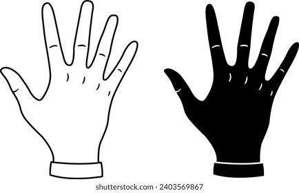 Hand Icons Showing Number Five. Black and White Icons with Five Thumbs Up. Counting by fingers. Vector Illustration for Children Education