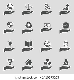 Hand Icons. Sticker Design. Vector Illustration.