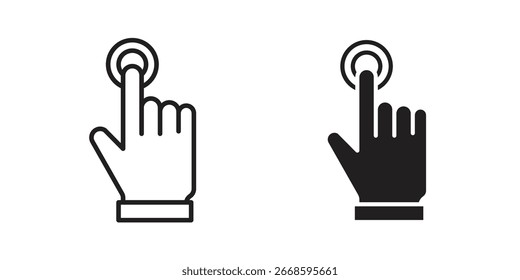 Hand Icons Touching Button, Isolated on White Background