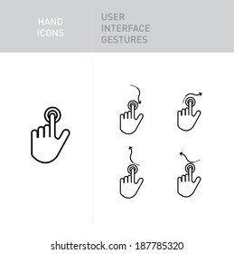 hand icons with user interface gestures on white; navigation gestures; tapping