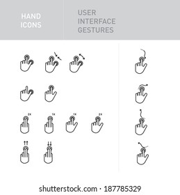 hand icons with user interface gestures on white