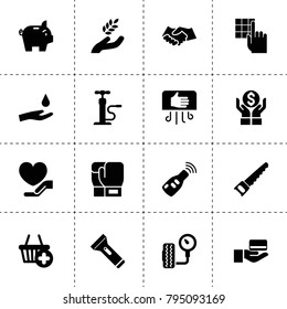 Hand icons. vector collection filled hand icons. includes symbols such as harvest, money insurance, handshake, car key, tire pressure. use for web, mobile and ui design.