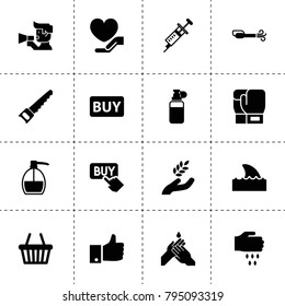 Hand icons. vector collection filled hand icons. includes symbols such as harvest, sowing, portable vacuum cleaner, liquid soap, megaphone. use for web, mobile and ui design.