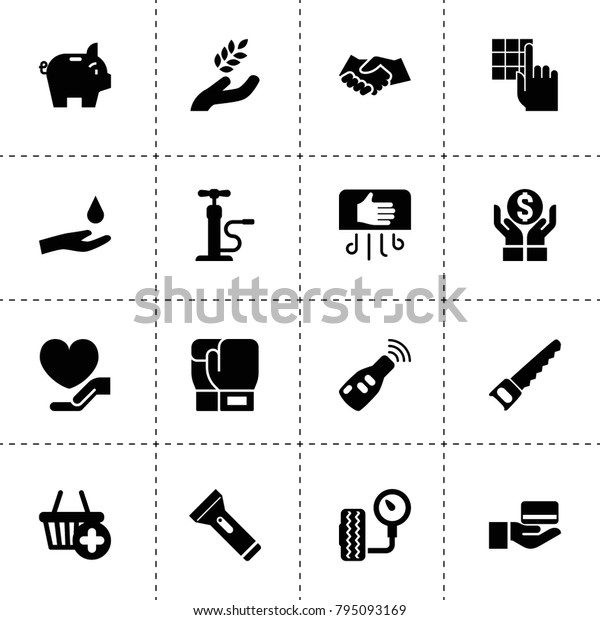 Hand icons. vector\
collection filled hand icons. includes symbols such as harvest,\
money insurance, handshake, car key, tire pressure. use for web,\
mobile and ui design.