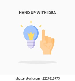 Hand Up With Idea icon flat. Vector illustration on white background. Can used for web, app, digital product, presentation, UI and many more.