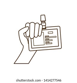 hand with identification card with white background