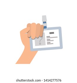hand with identification card with white background