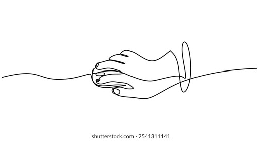 Hand illustrated holding a computer mouse in a continuous one line drawing. Work and office concept. Hand-drawn minimalist design.