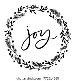La mano ilustró la corona vectorial aislada de Navidad en un fondo blanco.  La alegría navideña monocromática dibujada a mano fue la corona.