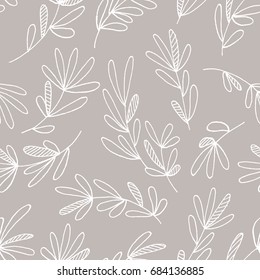 Hand illustrated seamless vector taupe leaf pattern.  Hand drawn botanical design or background.