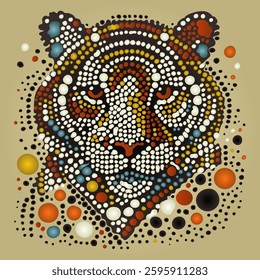 Hand illustration abstract tiger drawn from dots