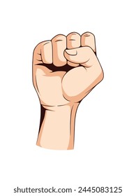 Hand illustration clenched up in white background isolation