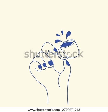 Hand illustration with coffee cup shows freshness and energy a great visual for cafe promotions and design projects