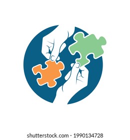hand illustration combining two puzzles on a blue circle background.