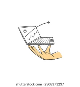 hand illustration concept show laptop with graph arrow