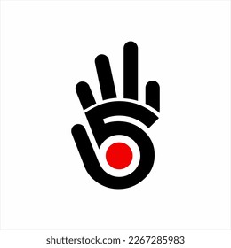 Handillustration Logo-Design mit fünf Fingern und Kreis auf der Handfläche.