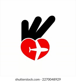 Hand illustration logo design with three fingers and a plane. Safe flight concept icon design.