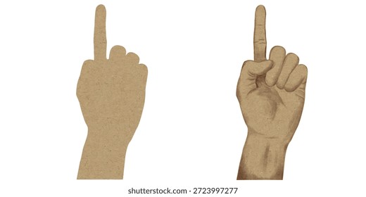 Ilustración de la mano con textura de papel sobre un fondo transparente