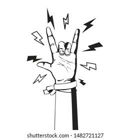 hand illustration of rock and roll with rays