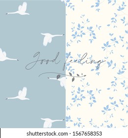 Hand illustration swan pattern & branches