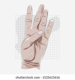 Hand illustration symbolizes the number four