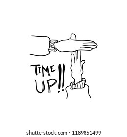 Hand illustration for time has run out/ time out vector illustration in doodle style. 10 eps