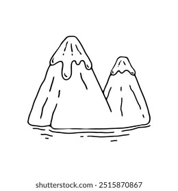 hand illustration of two mountain peaks, one larger and one smaller, with snowcaps.