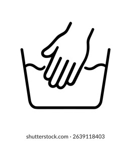 Hand immersed within liquid basin outline. Icon symbol illustration