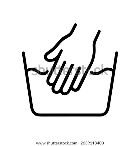 Hand immersed within liquid basin outline. Icon symbol illustration