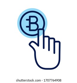 hand index bitecoin crypto currency line style vector illustration design