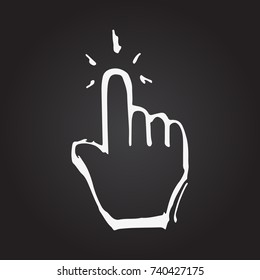 Hand with index finger. Digital communication mouse click. Hand drawn vector stock illustration. Blackboard drawing