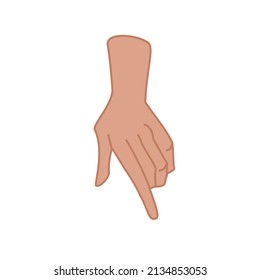 Dedo de índice de mano hacia abajo Ilustración vectorial plana sobre fondo blanco