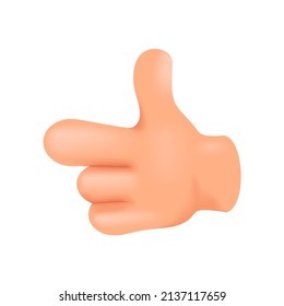 Hand with index finger to the left in vector cartoon comic style, volumetric hand with index finger to the left 3d vector illustration.