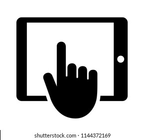 Hand with index finger on modern touch screen / touchscreen tablet flat vector icon for technology apps and websites