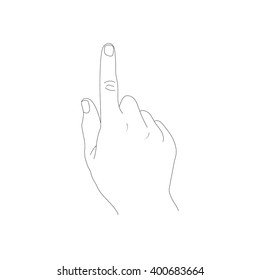 Hand with index finger on a white background.