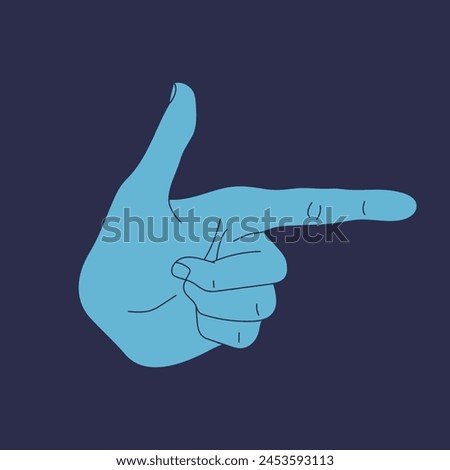 Hand with index finger. Hand with pointing finger isolated on blue background. Vector illustration