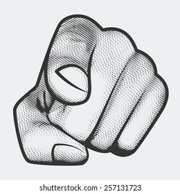 Hand Index Finger Pointing Viewer Engraving Stock Vector (Royalty Free ...