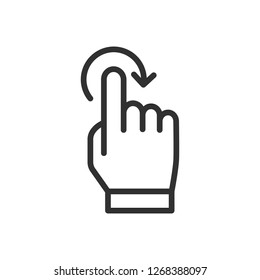  hand with index finger and round arrow. linear icon. Line with editable stroke